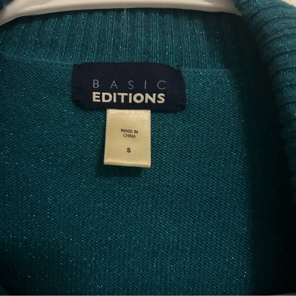 Shimmering Rhinestone Teal Sweater Cardigan Sweater - Picture 3 of 7